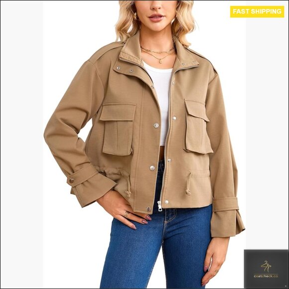 Cropped Bomber Jacket Women Lightweight Oversized Utility Anorak Coat
